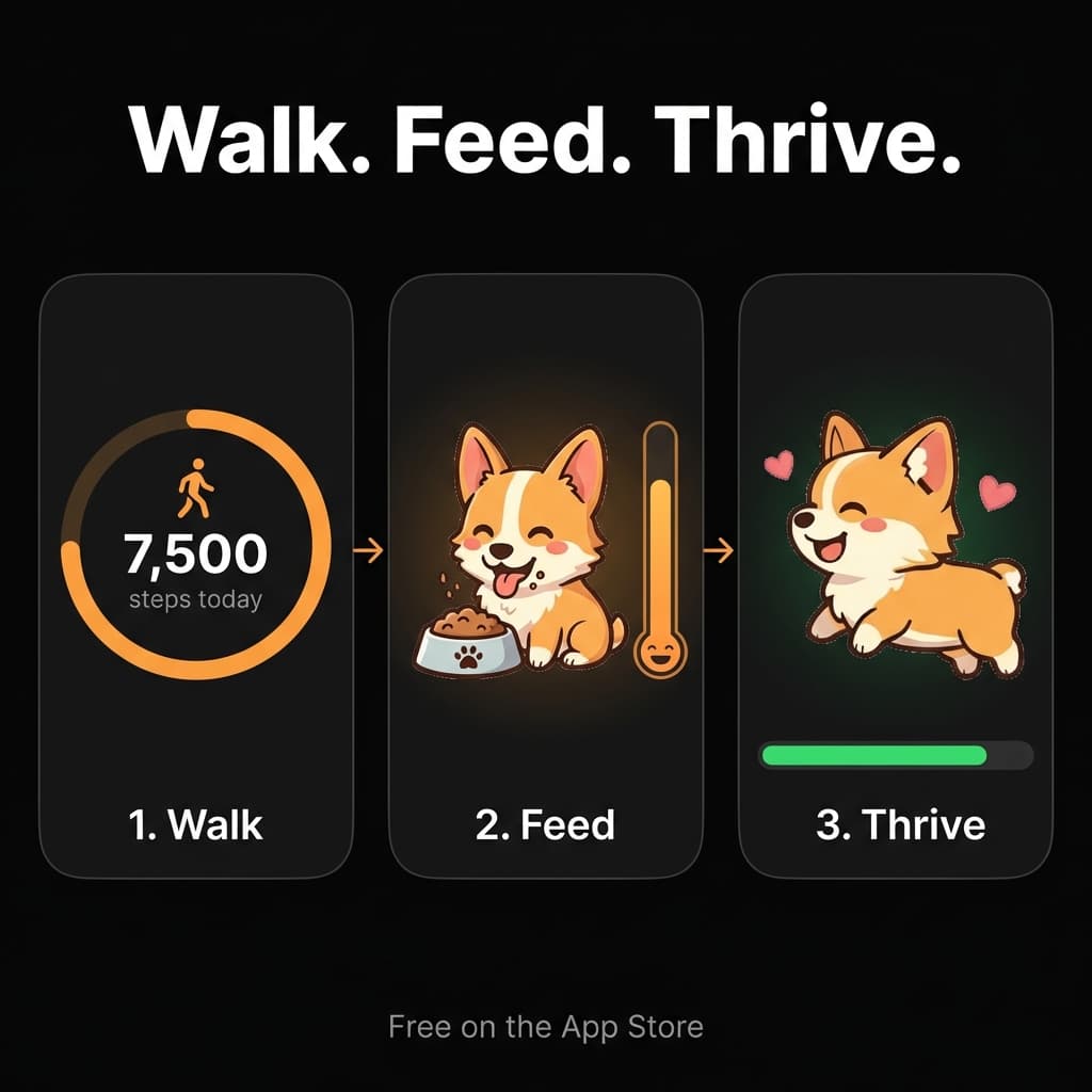 Walk, Feed, Thrive — three steps to a happy pet